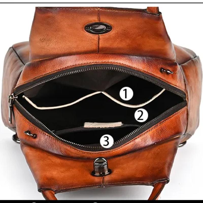 Retro Genuine Leather Women Backpack Travel Bag Leisure Large Capacity Cowhide Solid Color Backbag