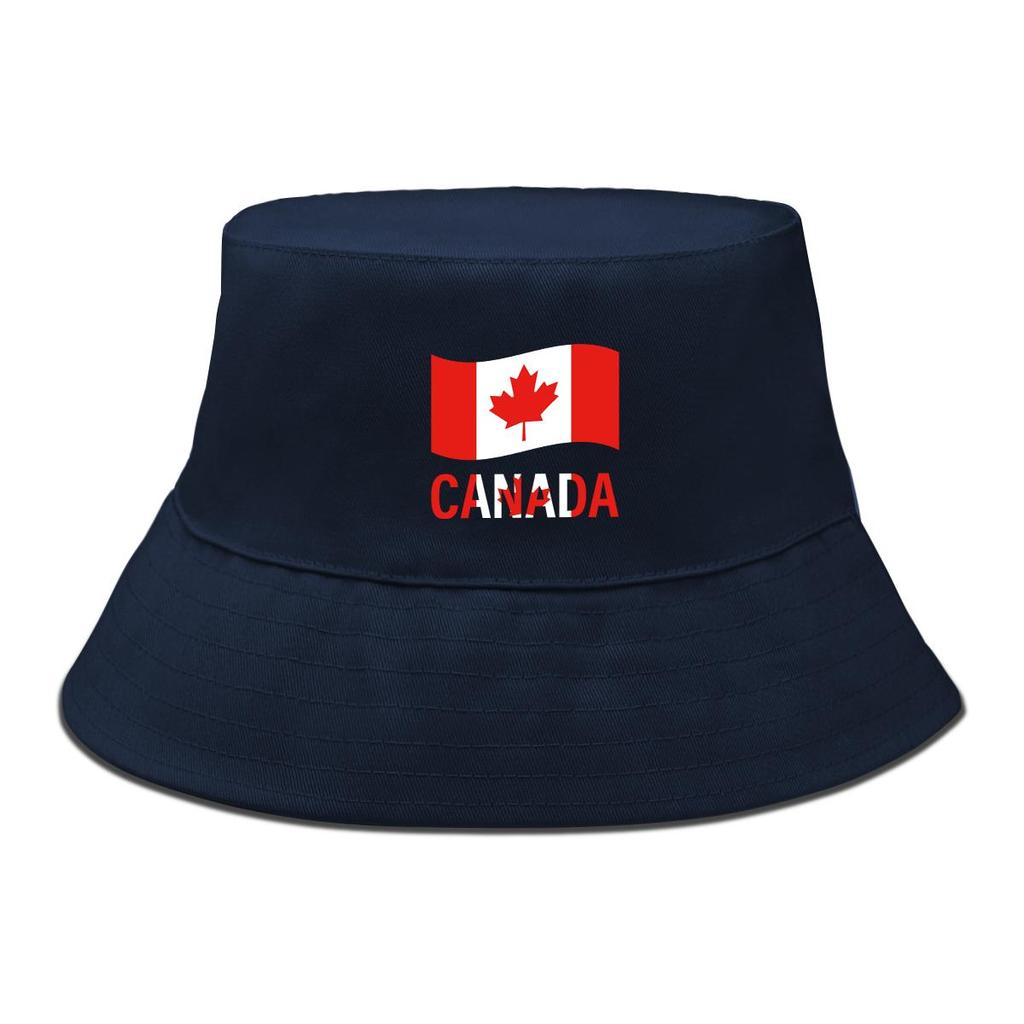 Flag of Canada Print Bucket Hat , Maple Leaf Fisherman Hat Polyester Casual Solid Color Basin Cap