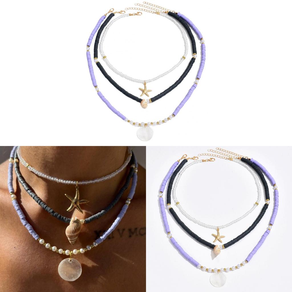 Bohemia Shell Beaded Necklace With Handcrafted Geometric Pendant For Women
