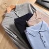 Men's Knitted Pure Wool Polo Shirt - Long-Sleeve Turn-Down Collar for Business Casual Wear