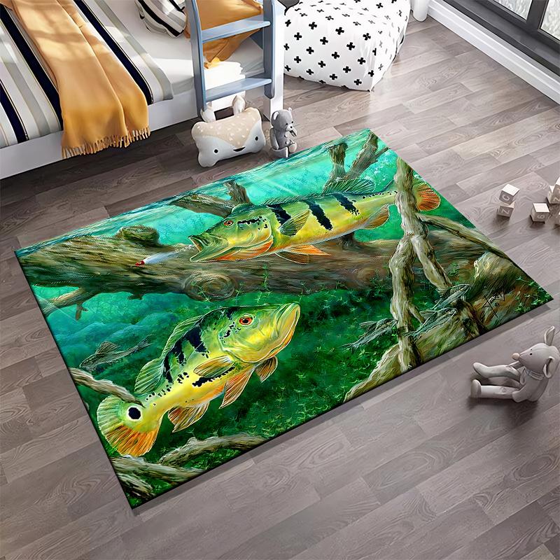 Colorful Fish and Underwater Tree Design Carpet for Living Room Suitable for use as an anti-slip for living room bedroom sofas