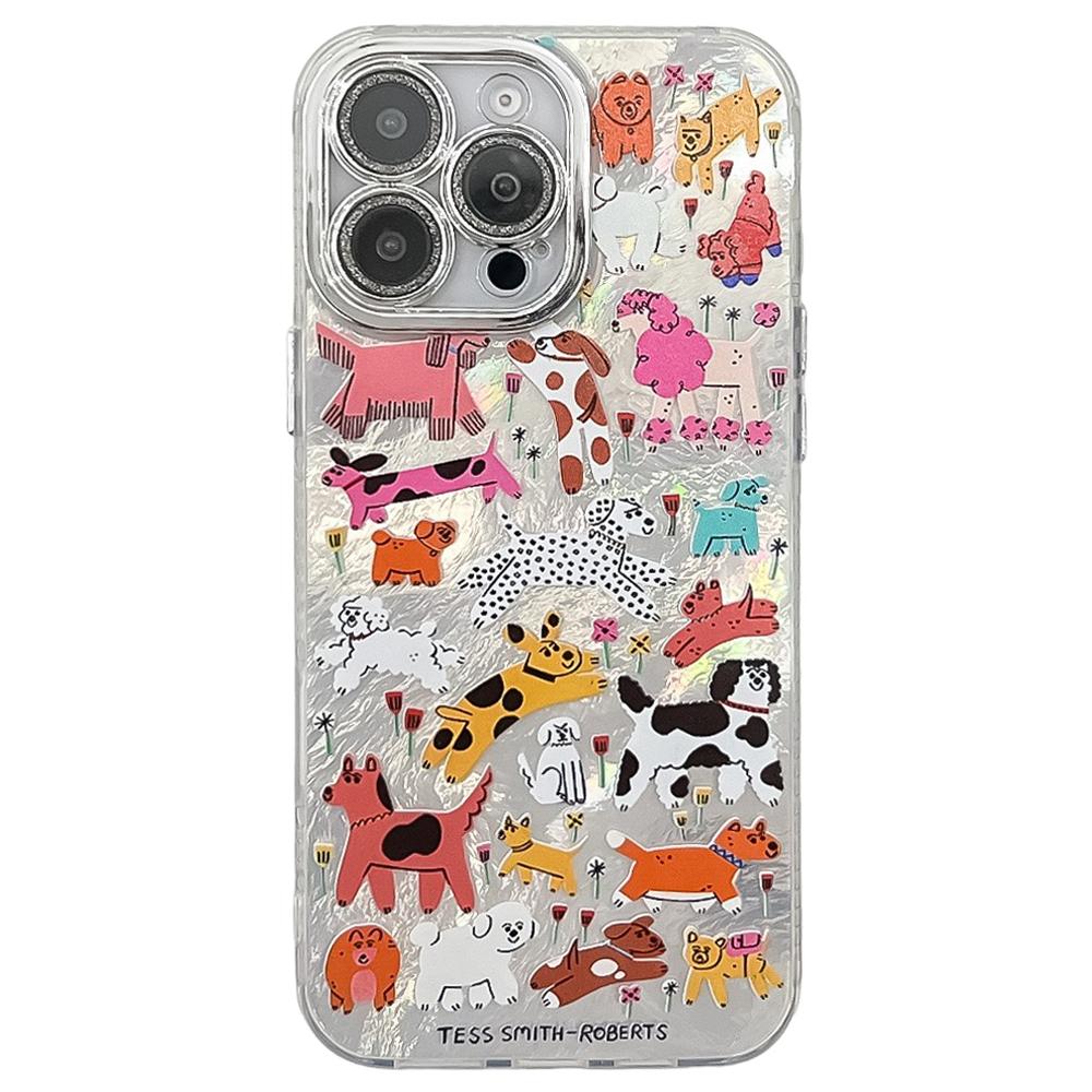 For iPhone 15 Pro Max Case IMD Cartoon PC+TPU Protective Mobile Cover with Glass Lens Film