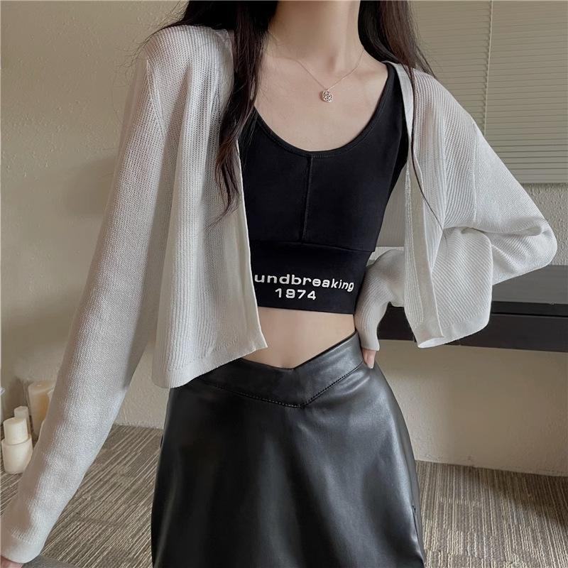 Thin Knitted Sunscreen Cardigan Women's Summer New Loose Long Sleeve Cropped Top Jacket Over Cover-up