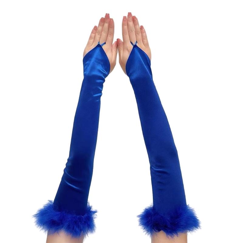 

Feathered Chain Formal Evening Gloves Flexible Cotton Stretch Fabric Traditional Black White Stage Gloves