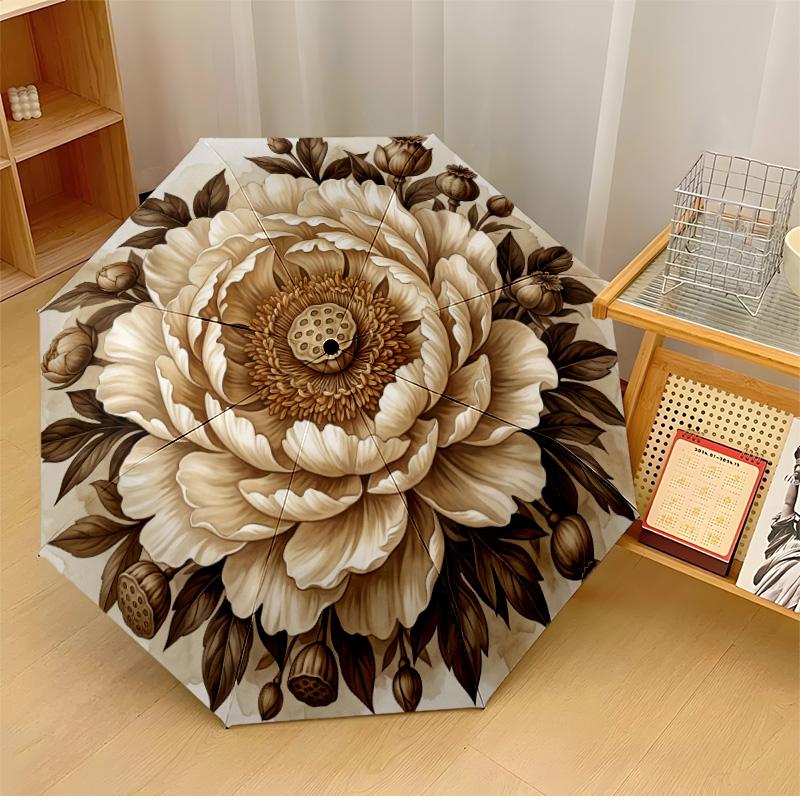 

Elegant Peacock Flower Decor Theme Automatic Umbrella Compact 8-Rib Design Sturdy Construction Durable Umbrella Stylish Accessory