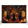 2D Halloween Witch Gathering Tapestry, Autumn Cottage Wall Hanging Background Cloth