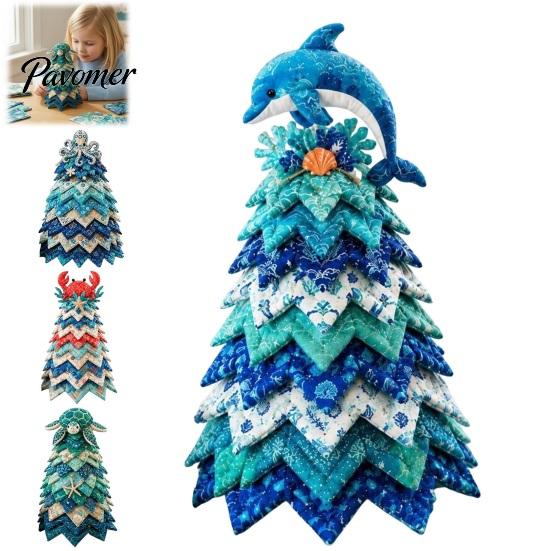 Educational Ocean Crafting Kits 2PCS DIY Quilted Sewing Christmas Tree Kit, Whale+Crab/Turtle+Octopus Marine Theme, Artistic Party Activities for Kids