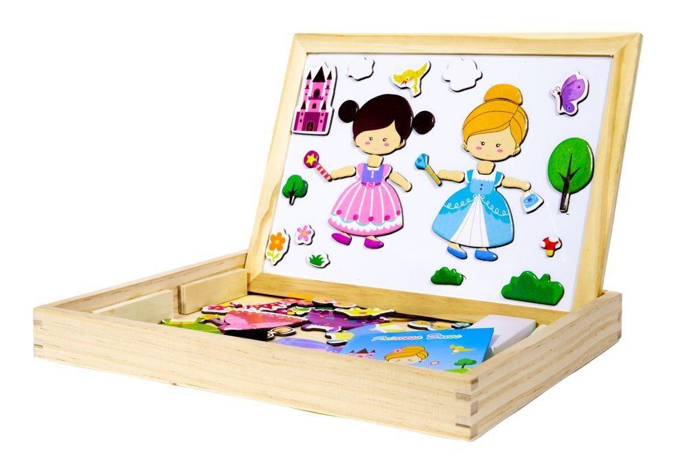 Drewniana Tablica Edukacyjna 2W1 Dwustronna Magnetyczna Kredowa Zegar