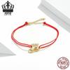 Everle Christmas Stocking Bracelet: Hand Rope Sterling Silver S925 with Gold Plated Zircon, Red Hollow Stocking Design