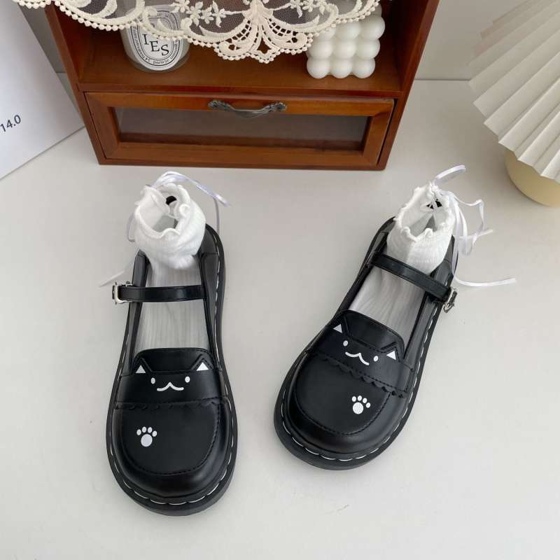 2025 New Summer Lolita Lucky Cat Cute Flat-soled Small Leather Shoes Student Uniform Shoes Girl Japanese JK Shoes