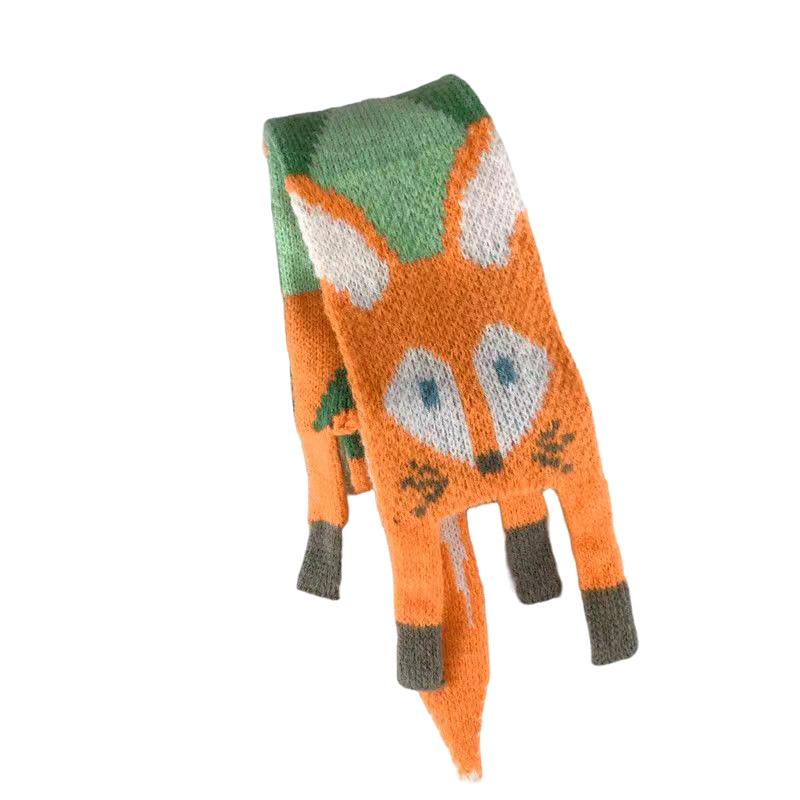 

Осенне-зимний женский шарф с мультяшным лисом, теплый вязаный шарф ручной работы, тематика животных, милый, простой, аксессуары для одежды