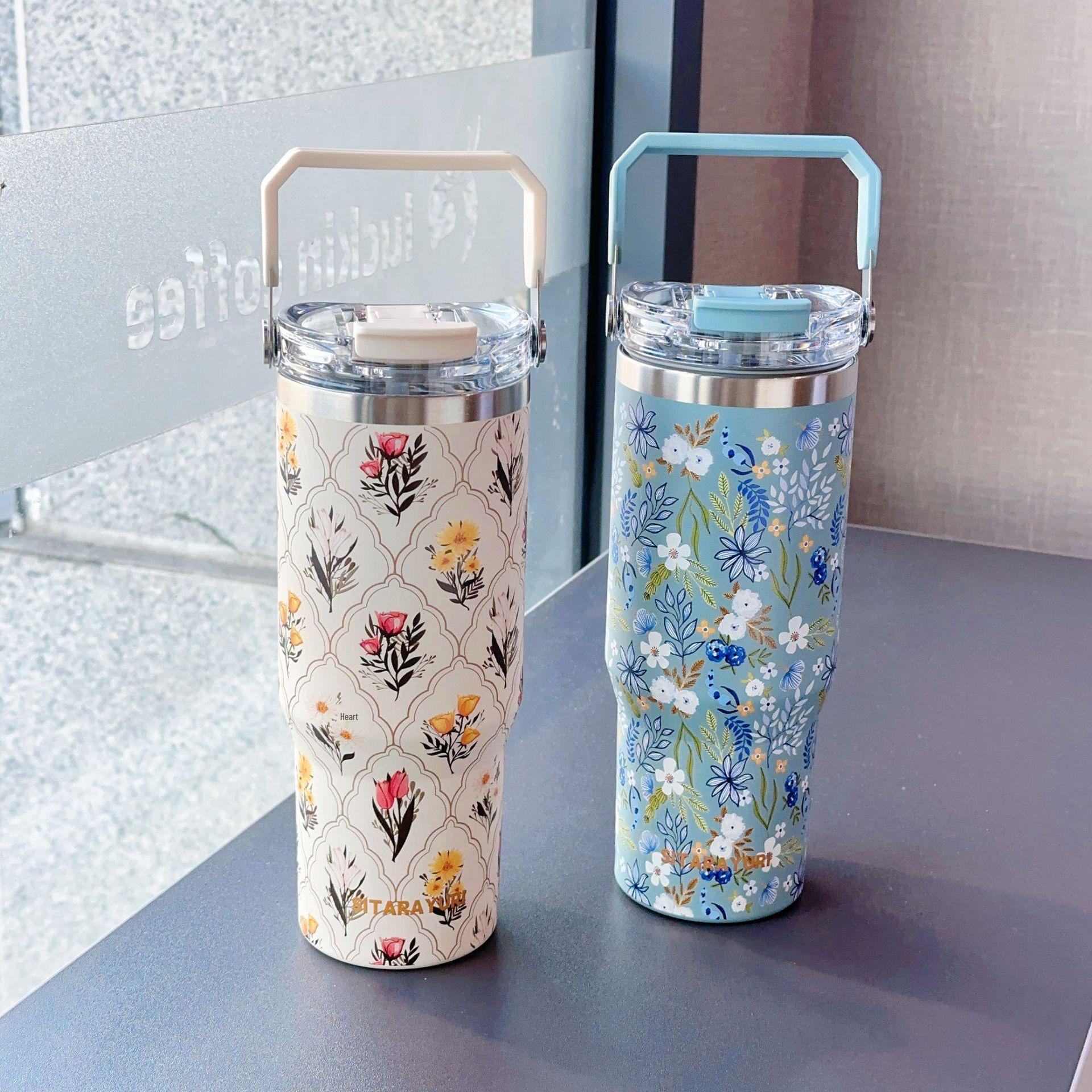 

SITARAYURI 3D Flower Ice Cup, Large Capacity Portable Thermos Cup, Double Wall Cold-Keeping Design 600ml