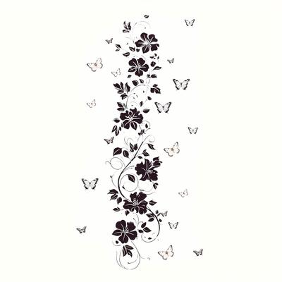 Modern Style Black Floral Vine And Butterfly Wall Sticker, for Self-Adhesive Removable Decoration On Plastic Surfaces In Bedrooms, Living Rooms