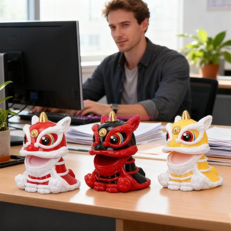 Lucky Lions Dance Solar Car Decoration Traditional Festival Dashboards Ornament Easy Installation For Home And Vehicle