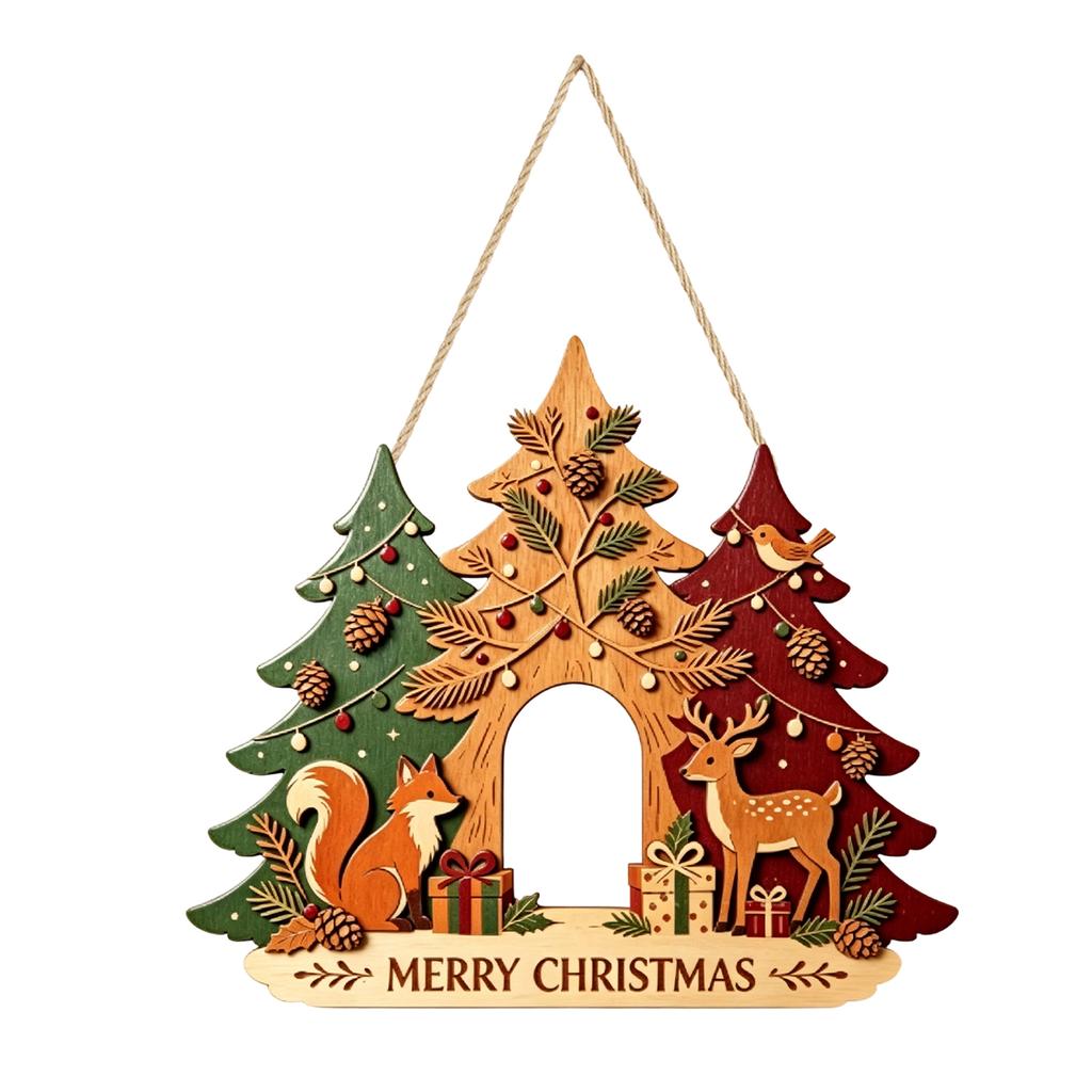 2D Wooden Christmas Tree Hanging Ornament for Holiday Party Scene Decorations