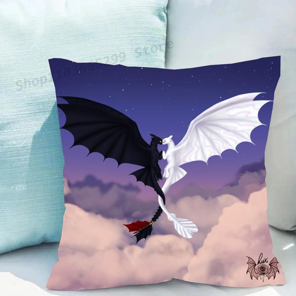 1pc Lovely Couple Toothless Fury Dragon Pillow Case Square Bedroom Sofa Leisure Comfort Cushion Car Living Room Home Decoration