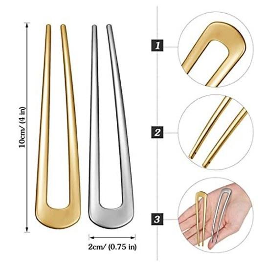 U-shaped Kanzashi Metal Fittings Parts U Pins Hair Accessories Sticks Womens Dresses Traditional Clothing Yukata Kimono 2 Pieces (gold + Silver)