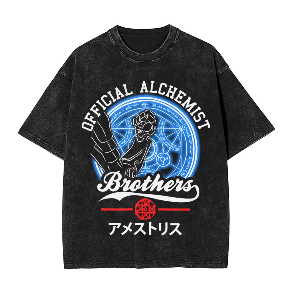 Anime Fullmetal Alchemist Edward Elric Stampa Grafica Uomo Donna Maglietta Manga Retro Lavata Oversize Girocollo Cotone Top Moda Harajuku Estate Nuova T-shirt