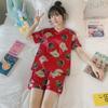 Women's V-Neck Cartoon Silk Pajama Set - Summer Short Sleeve 2022 Collection