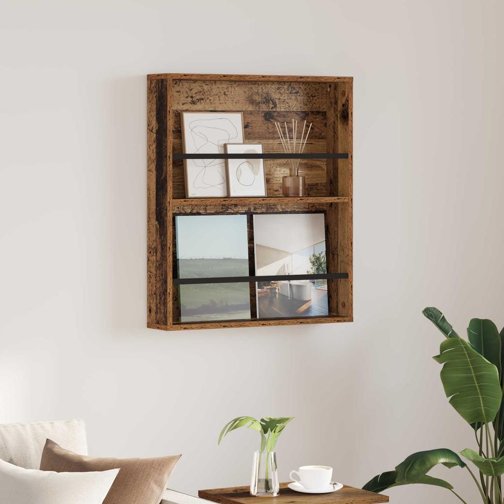 Magazine Rack with Shelf Rustic Wood Finish 60 x 12 x 70 cm Engineered Wood