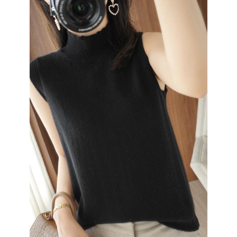 

INDFS Женская Мода Повседневные Летние Весенние Однотонные с Принтом Без Рукавов Полуводолазка Блузки и Рубашки XXL чёрный