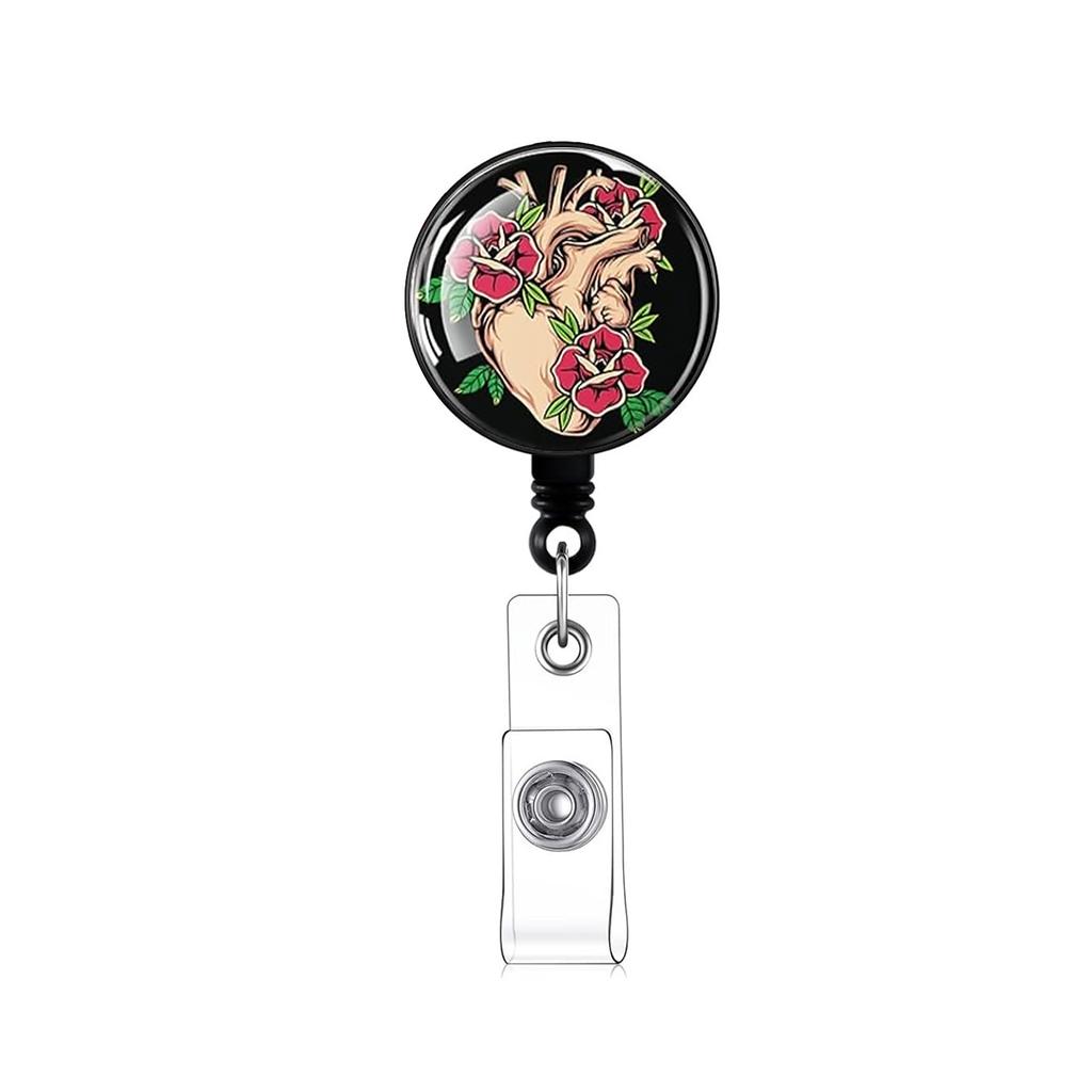 Halloween Skull Badge Reel Holder Clips Retractable Keychain Mexican Day Of The Dead Id Badge Reel Key Chain For Doctor Nurse