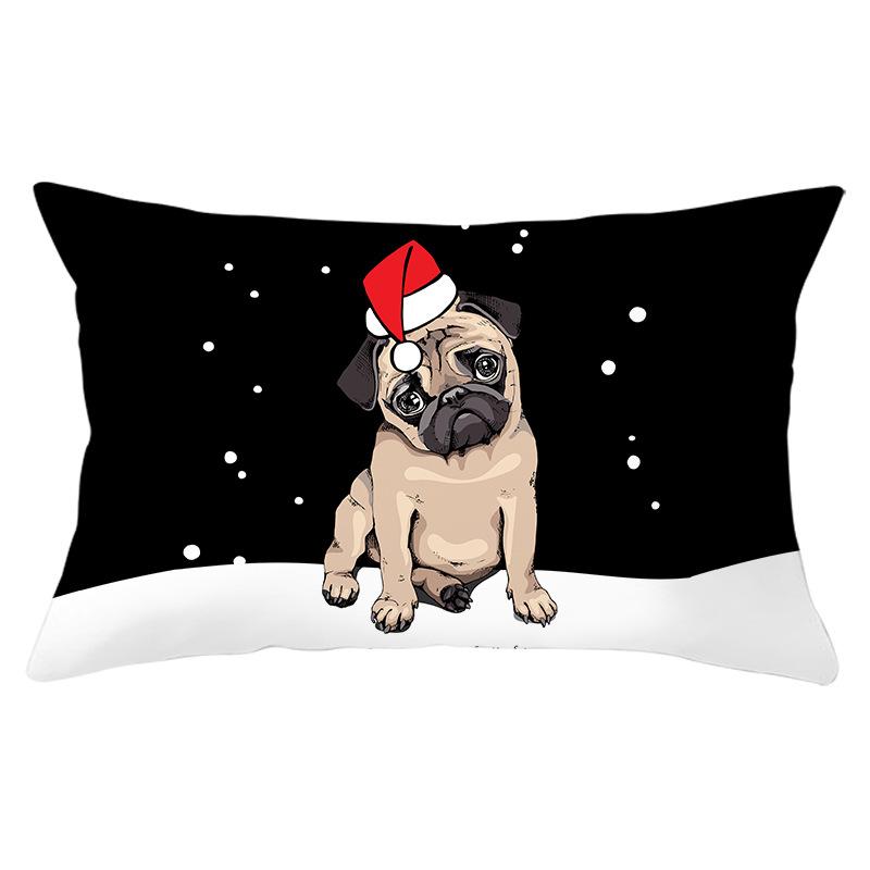 Dog Print Series Christmas Pillowcase Rectangular Peach Skin Waist Pillowcase Home Sofa Cushion Cover