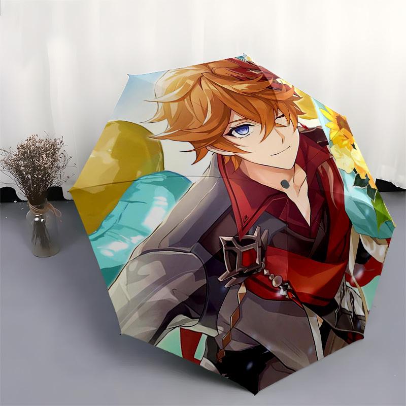 1 Stück Outdoor-Schirm mit Anime-Charakter-Design - Automatisches Öffnen/Schließen, Tragbares 3-fach faltbares Design, 8-Speichen-Eisenrahmen - Perfektes Geschenk für Fans, T