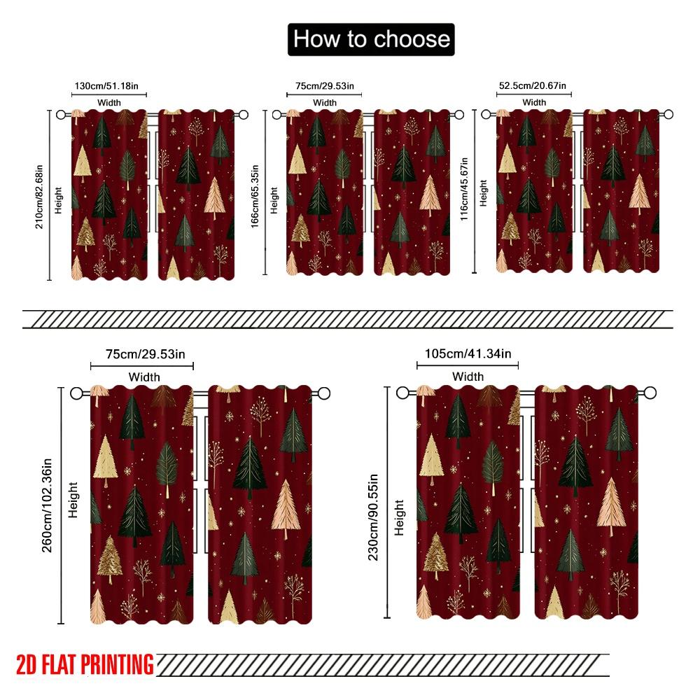 Plane Printing Print Curtains Christmas Trees Snowflakes Versatile Polyester Fabric Without Rod Outdoor Curtain Set Of 2 Made Washable