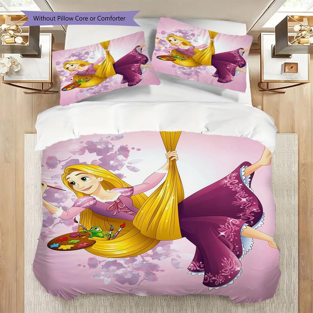 Sweet Fantasy Princess Bedding Set – Rapunzel & JasminePattern printing(1*Duvet Cover + 2*Pillowcase, Without Core),