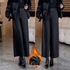 Women's Woolen Wide-Leg High-Waist Pants with Velvet, Autumn/Winter 2025 - Thick, Loose, Straight Leg Design for Small Heights