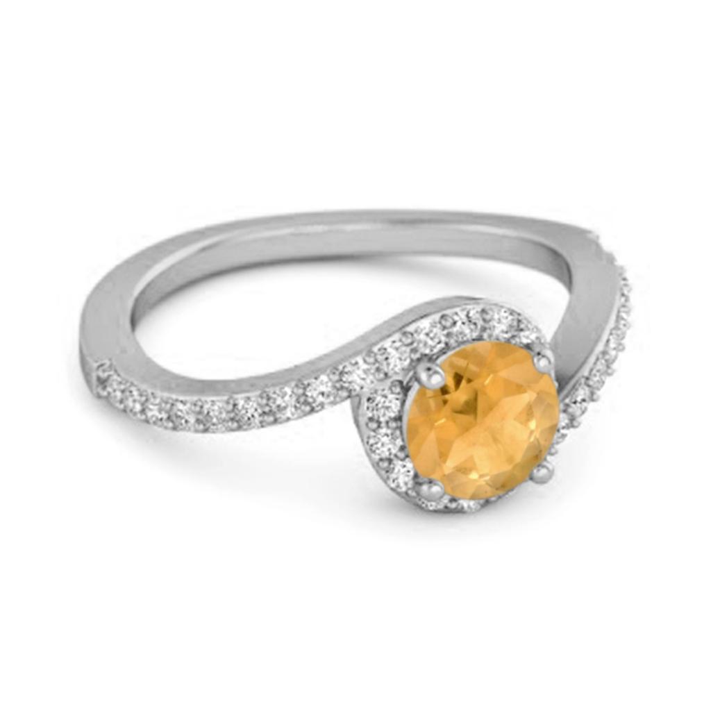 Citrine Asymmetrical Halo White Accents Ring- 925 Sterling Silver