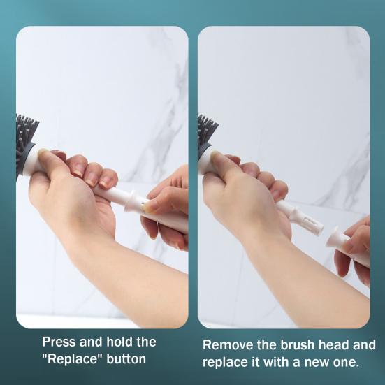 Long Handle Toilet Brush with Anti-Slip Grip, Silicone Bristles Curved Double Head Cleaning Brush for Deep Cleaning Stain