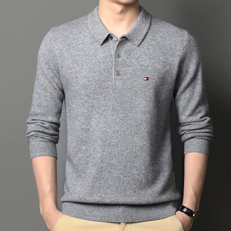 Tommy Men's Knit Wool Sweater, Lapel Polo - Spring/Autumn Casual for All Ages