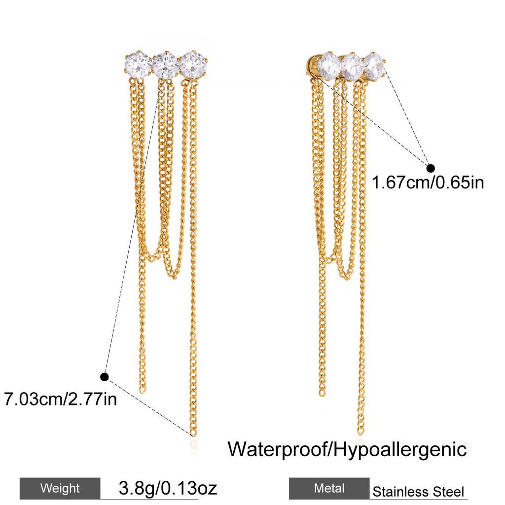 Yori Delicate Cubic Zirconia Drop Tassel Earrings 18K PVD Plated Stainless Steel Charm New Arrivals Daily Jewelry Gift