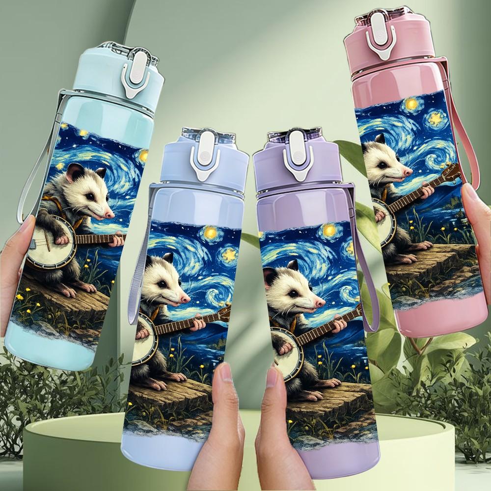 1PC Starry Night Cat Van Gogh Art Print 750ml Color Plastic Sports Water Bottle Leakproof Flip Straw Lid Suitable for Sports Office Home Use