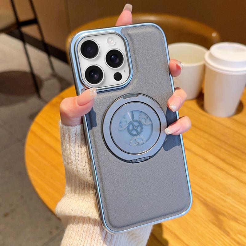 

Магнитный чехол для iPhone 16 Pro с вращающейся подставкой-кольцом, кожаная задняя крышка для телефона для снятия стресса Grey