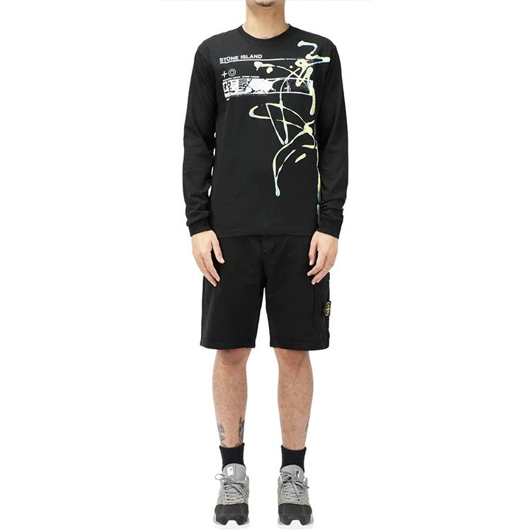 STONE ISLAND Klassisches Logo Einfarbige Sportliche Freizeitshorts Frühling Sommer Herrenshorts Schwarz 721564651-V0029