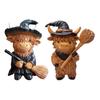 2Pcs Halloween Highland Cow Resin Figurine Wizard Hat Pumpkin Broom Cattle Statue Sculpture Holiday Party Decoration Ornament