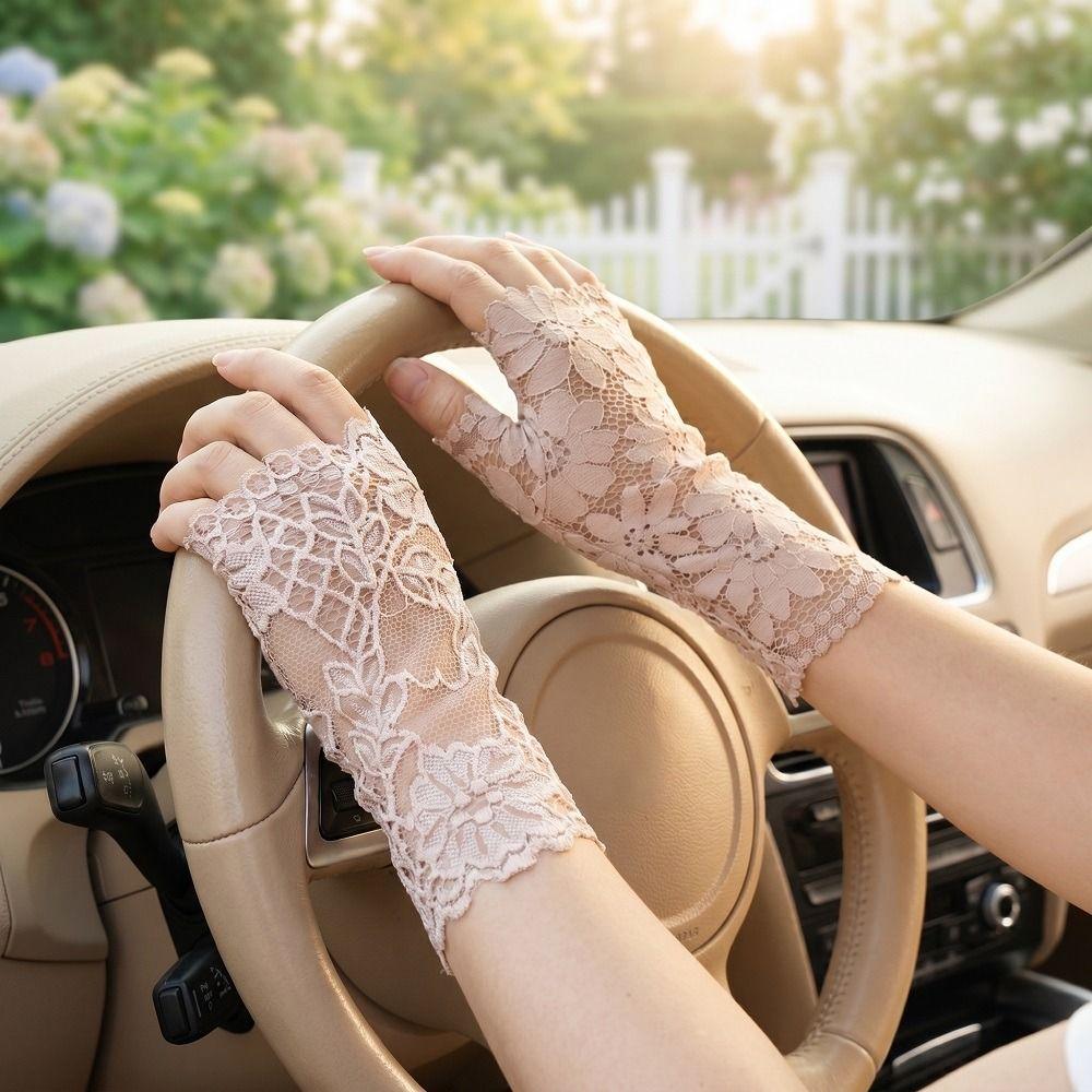 Thin Fabric Lace Sunscreen Gloves Flower Pattern Arm Sleeve Bridal Short Gloves Tattoo Covering