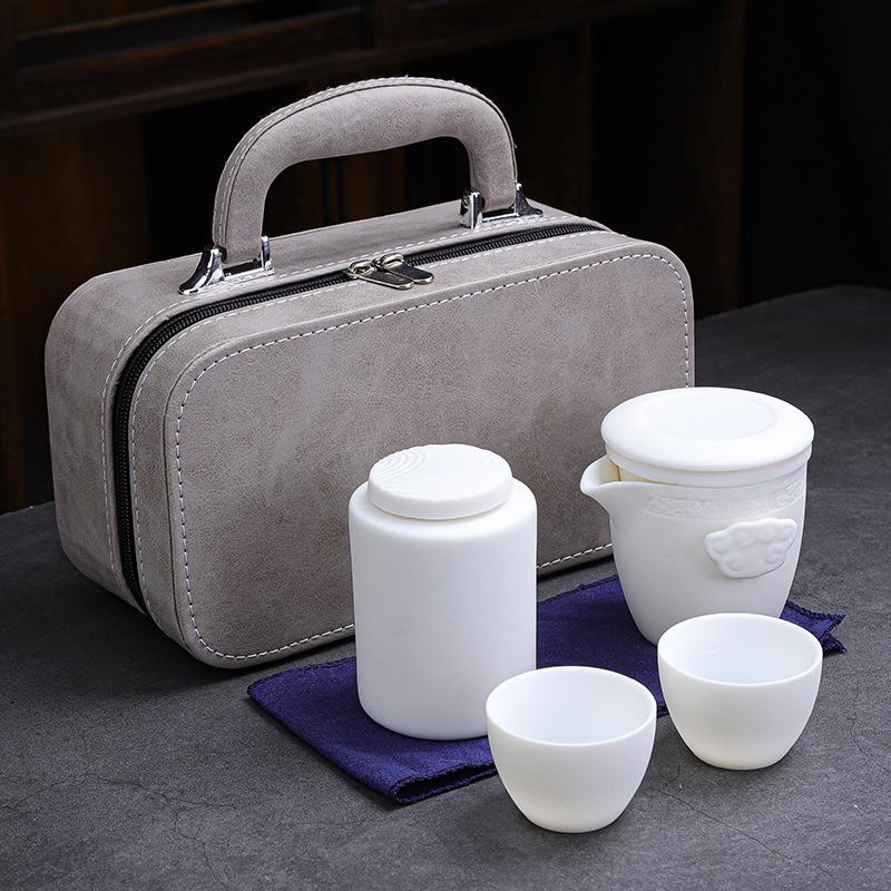 Ceramic Express Cup, Vegetarian Suet Jade Porcelain, Portable Travel Tea Set, Business Mid-Autumn Festival Gifts