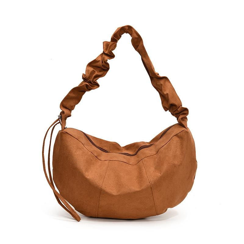 

Solid Color Pleated Design Large Tote Bag For Women With Relaxed Fit And Stitching Accents For Street Style коричневий