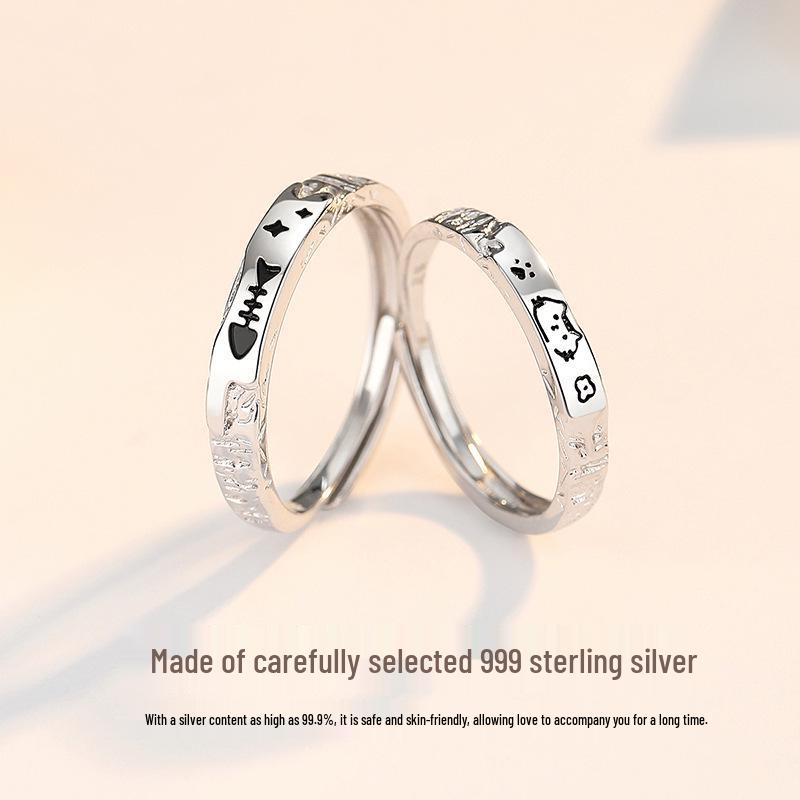 Ferris Wheel Catfish Couple Rings: Women's Non-Fading S925 Sterling Silver, High-End Design
