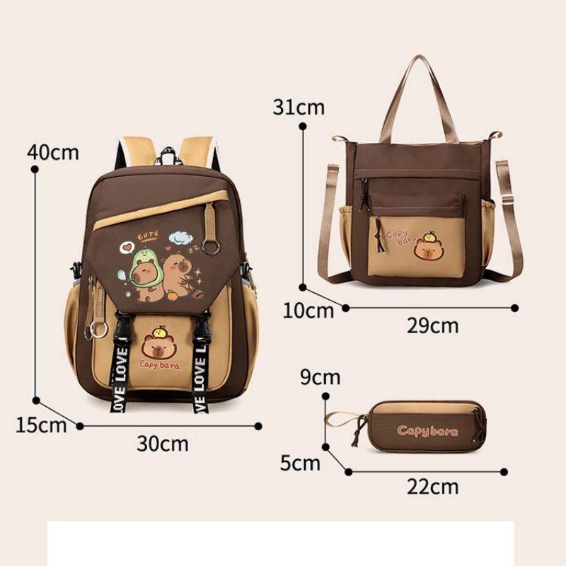 Capybara School Backpack Children School Bags Set Casual 3pcs Daypack Teens Girls Shoulder Bag Book Bag Schoolbag Kids Backpack