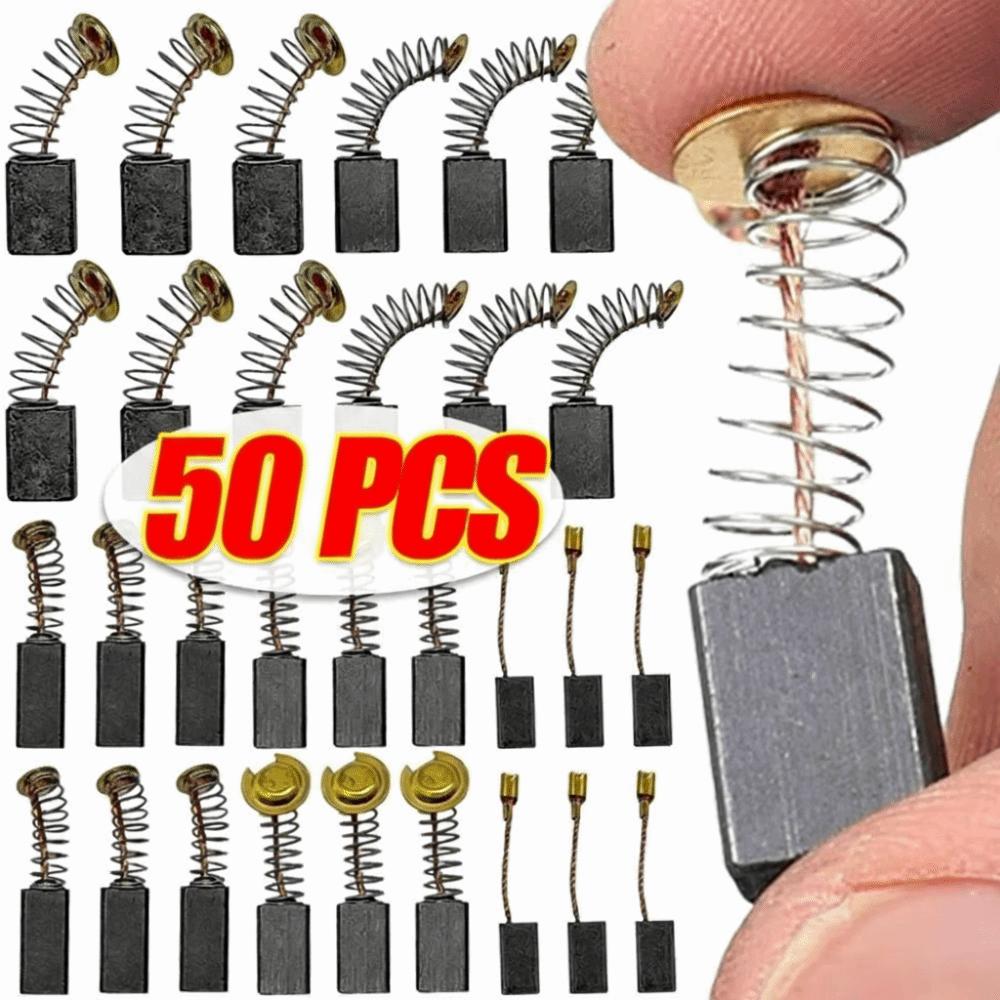 50Pcs Heavy-Duty Power Tool Carbon Brushes 5 Models with Metal Base Carbon Brush Replacement Kit Electric Motor Carbon Brushes