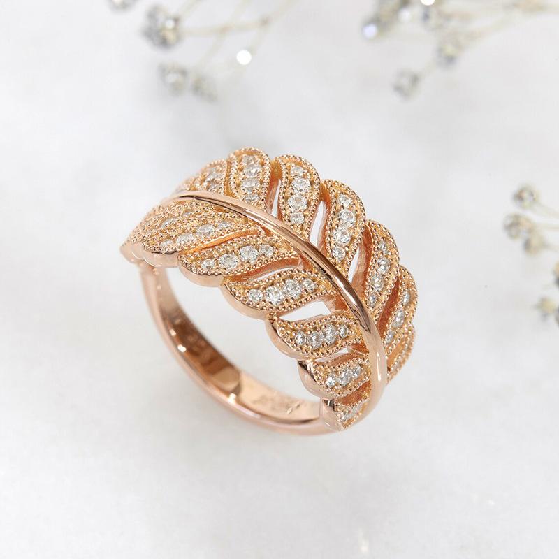 

Three Color Feather Ring with European and American Leaves Available, Trendy Design, Elegant and Fashionable, Niche Zircon 10