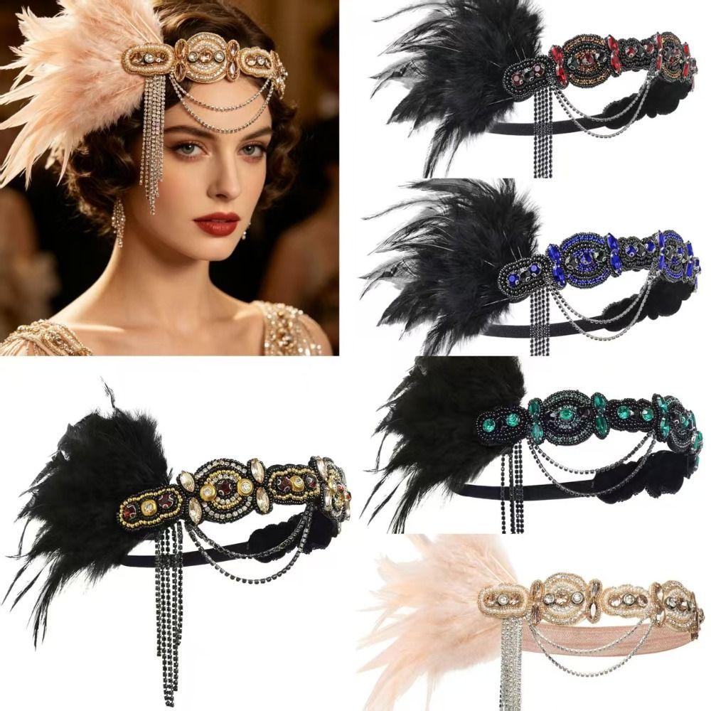 Vintage Cosplay Dress Headwear Crystal Masquerade Hair Band Retro Flapper Headband  Women