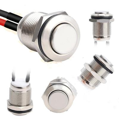 Durable 12mm Momentary Push Button Switch with pre-Wiring Black Shell Stainless Steel 1 Normally Open