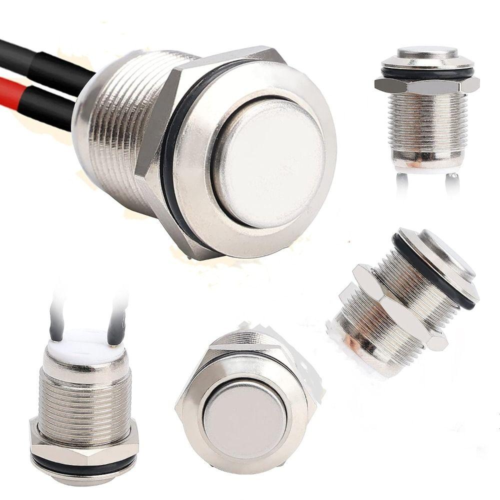 Durable 12mm Momentary Push Button Switch with pre-Wiring Black Shell Stainless Steel 1 Normally Open