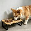 Raised Bamboo Pet Feeder, Double Stainless Steel Dog Cat Food Water Bowls